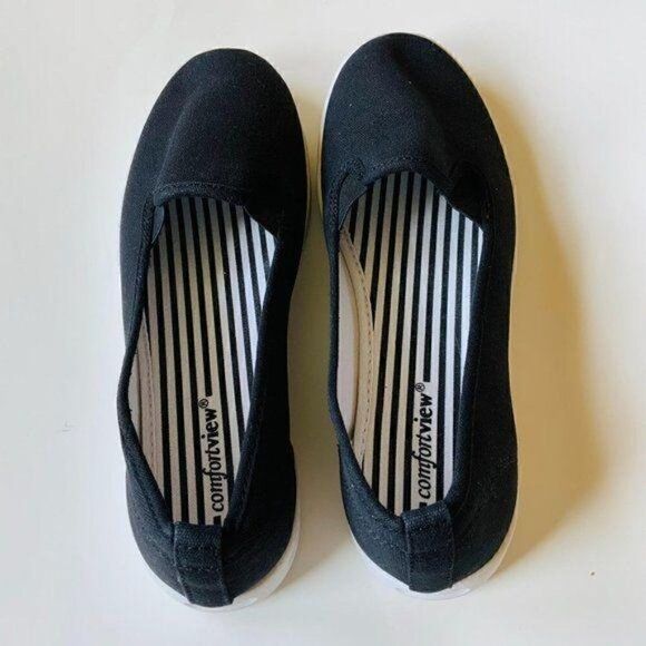 Comfortview Black Canvas Slip On Padded Insole Sneakers 9.5W New - Picture 3 of 6
